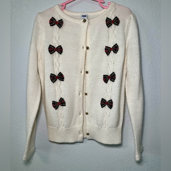 Janie and jack girls ivory Tartan Bow Cardigan sweater sz 6T - Picture 1 of 4